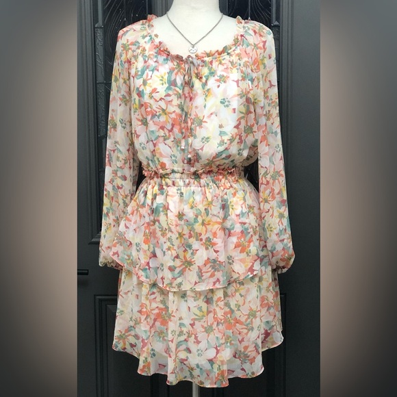 Lauren Conrad Floral Sheer Long Sleeves Ruffle Cottagecore Dress - Picture 2 of 10